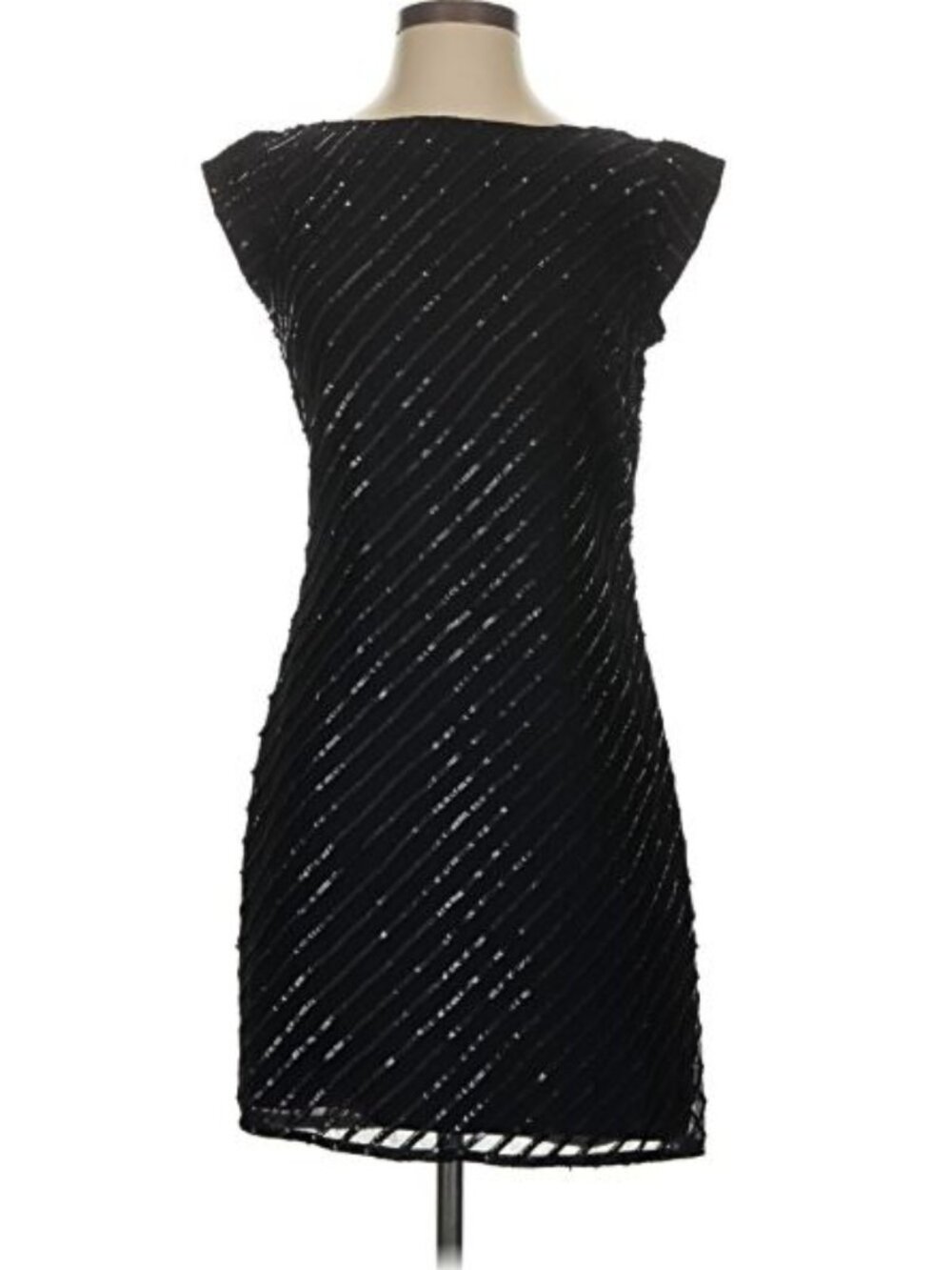 Adian Mattox Sequin Cocktail Dress XS 2 Black Mini Asymmetrical Cap Sleeves Y2K - Picture 2 of 8